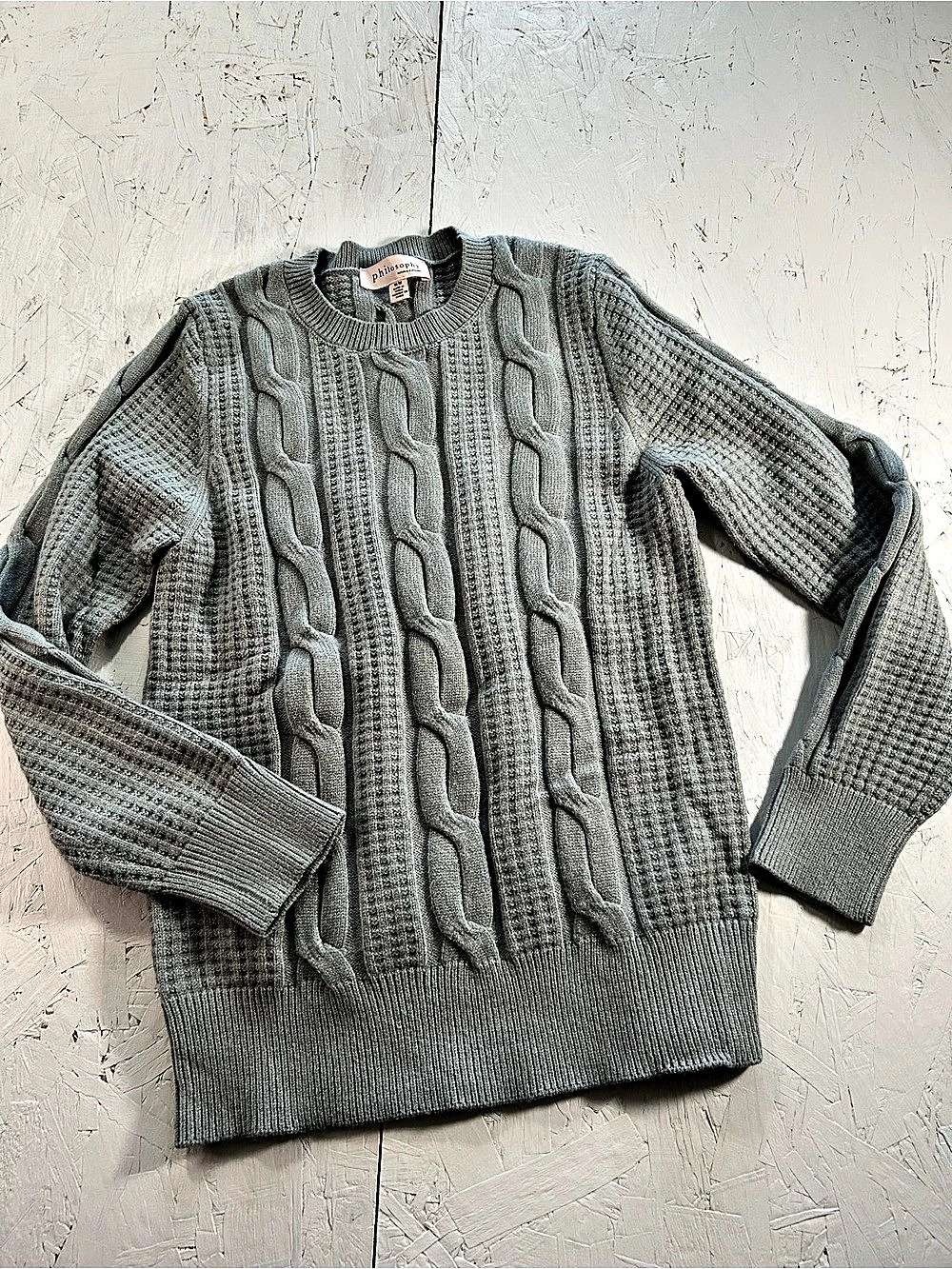 Philosophy Cable Knit Sweater in Gray Size Medium Like New